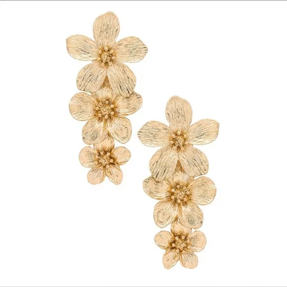 NEW Anthropologie Shashi "Botanique" Flower Design Gold Drop Earrings - Picture 15 of 15